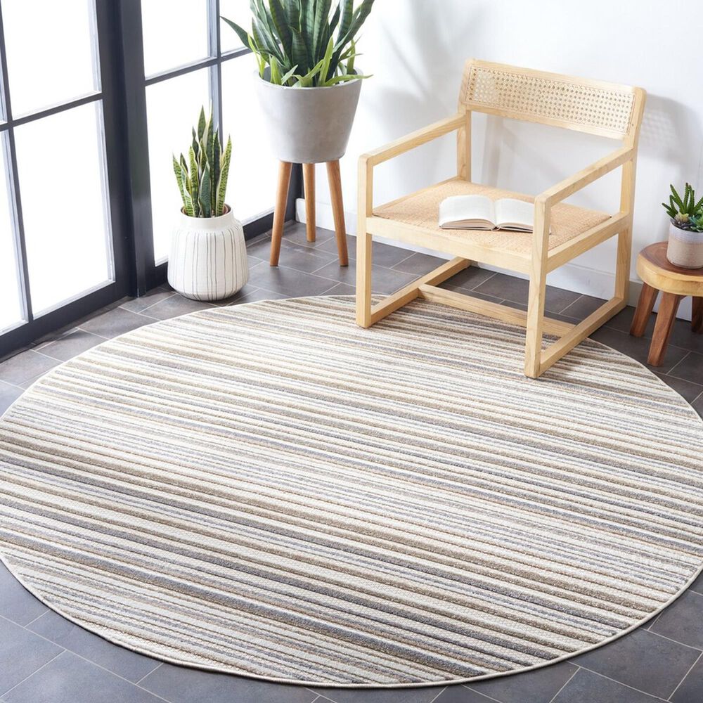 Safavieh Cabana CBN323B 6&#39;7&quot; Round Ivory and Grey Indoor/Outdoor Area Performance Rug, , large