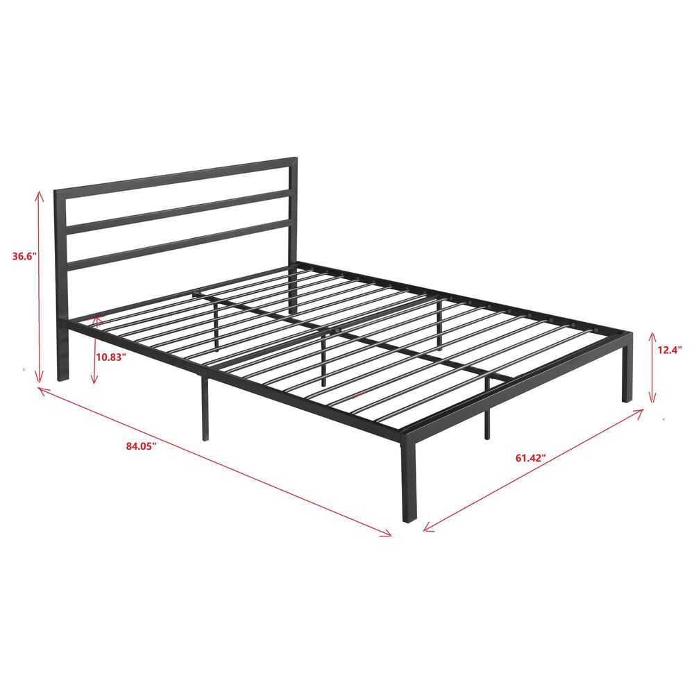 Hearth and Haven Queen Metal Platform Bed with Headboard in Charcoal Gray, , large