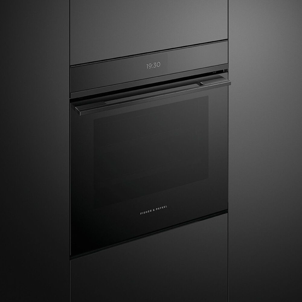 Fisher and Paykel 24" Contemporary Single Wall Oven with Steam in Black Nebraska Furniture Mart