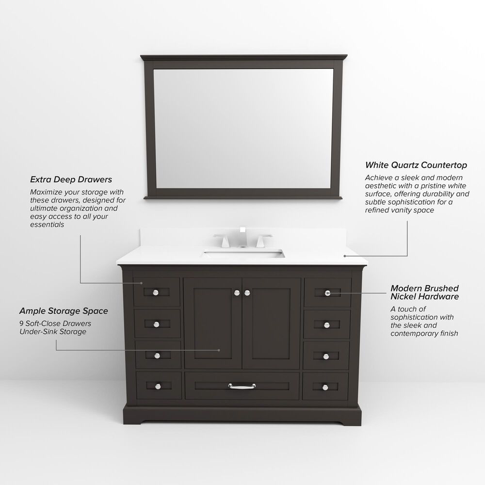 Lexora Home Dukes 48&quot; Single Bathroom Vanity in Espresso with 2 cm White Quartz Top and Rectangular Sink, , large