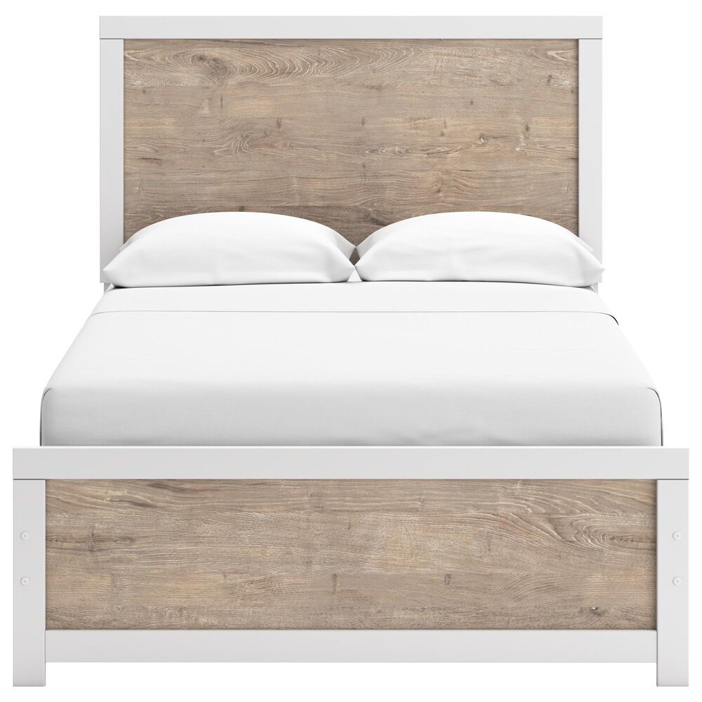 Ashley Charbitt Full Panel Bed in Oak Grain and Matte White, , large