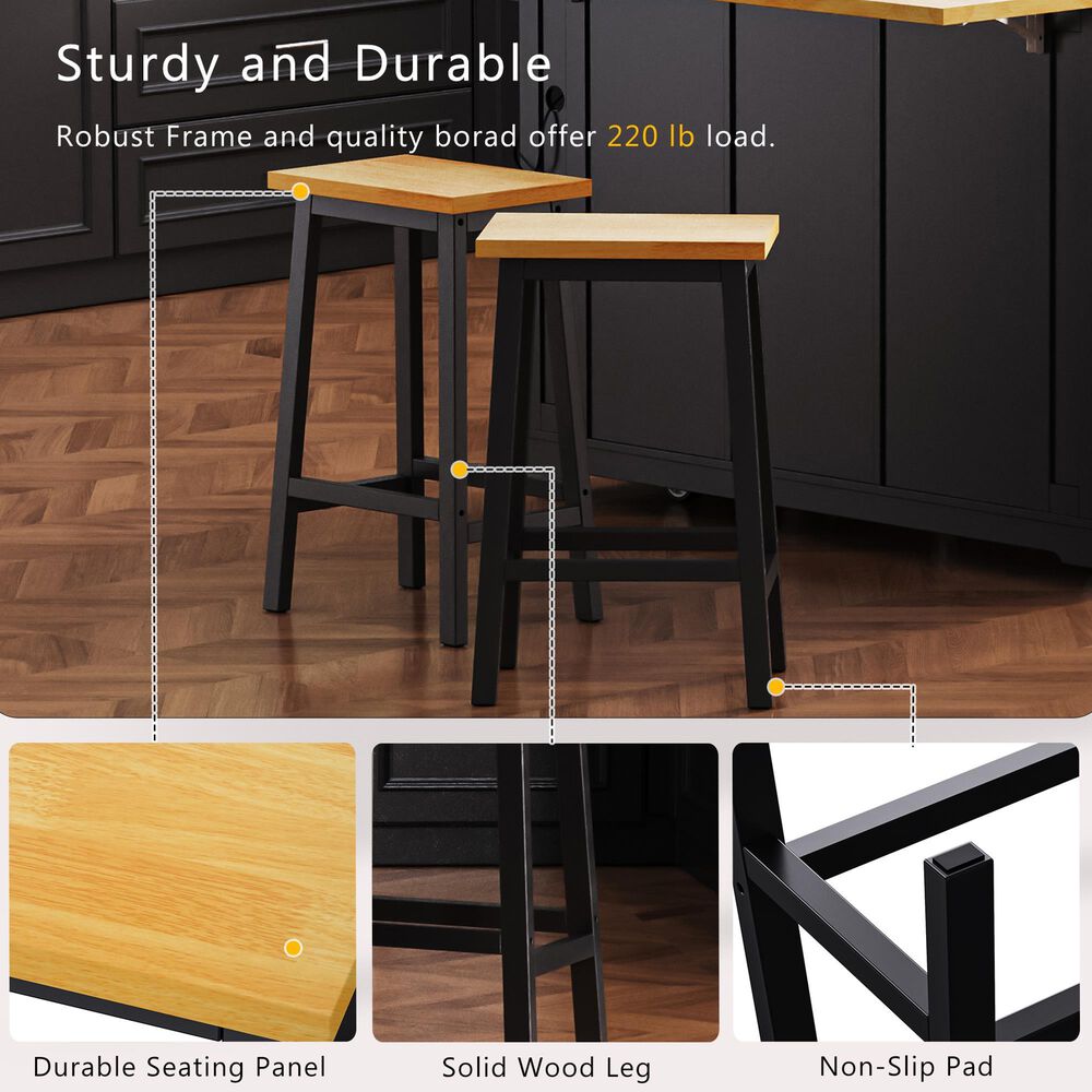 HOMLUX 25.6" Counter Stool in Light Brown and Black (Set of 2), , large
