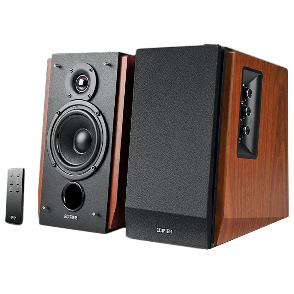 Edifier All-in-One Bluetooth Bookshelf Speaker Pair in Brown, , large