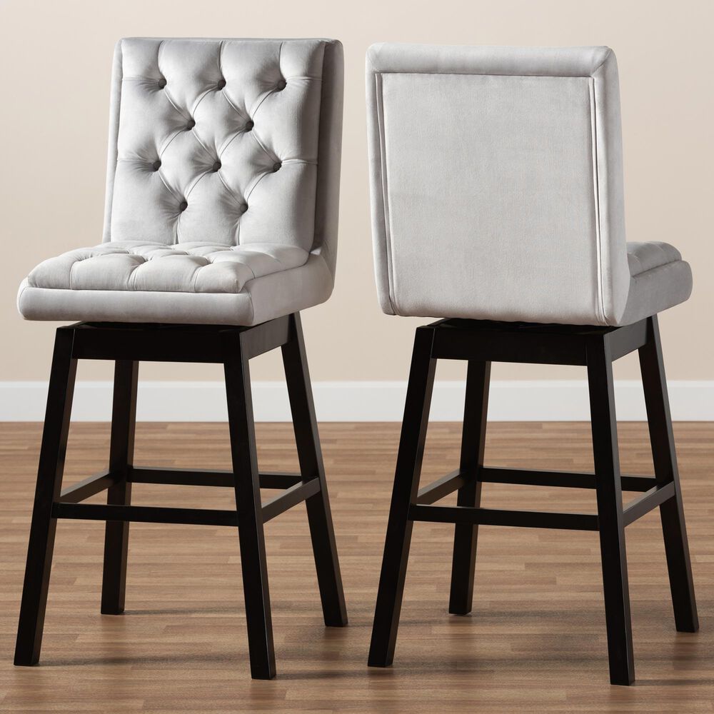 Baxton Studio Gregory 31" Swivel Barstool Set in Light Grey and Dark Brown (Set of 2), , large