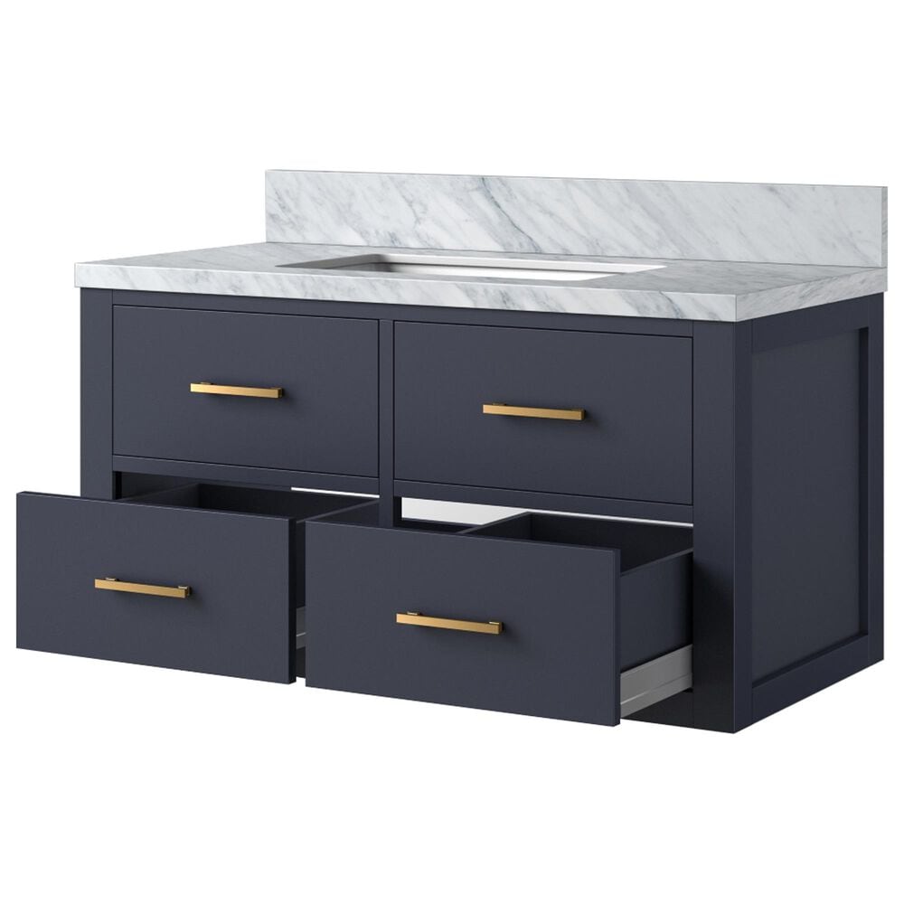 Lexora Home Castor 36&quot; Single Bathroom Vanity in Blue with 2 cm White Carrara Marble Top and Rectangular Sink, , large