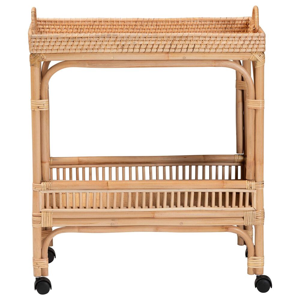 Baxton Studio Lombok Rattan Wine Cart in Natural Brown, , large