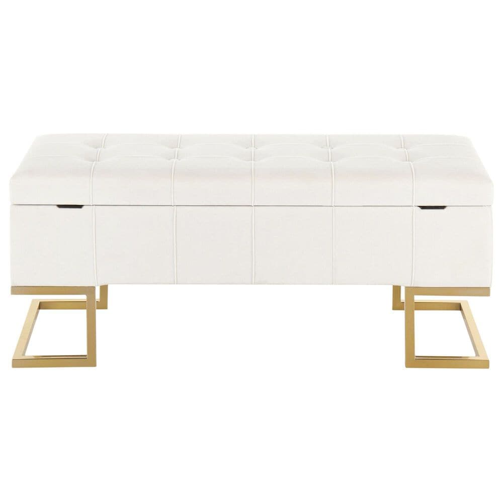 Lumisource Midas Storage Bench with White Velvet Cushion in Gold, , large