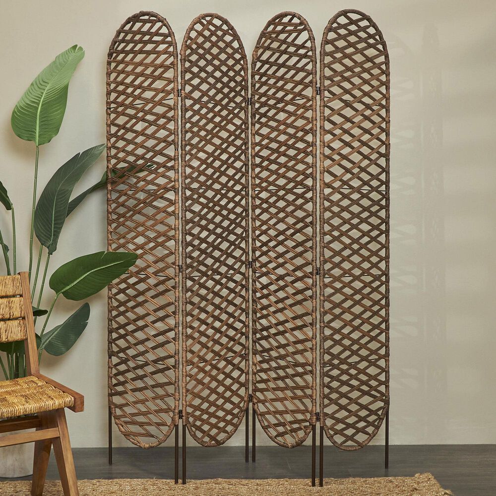 Maple and Jade 4-Panel Partition Room Divider Screen with Cutouts in Matte Copper, , large