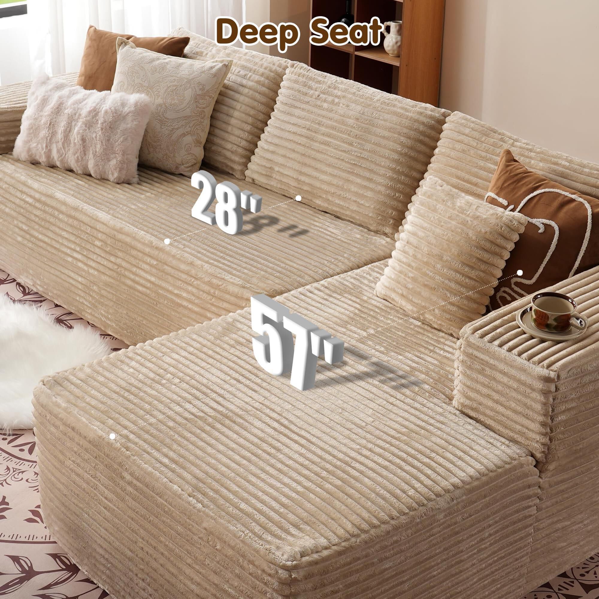 HOMLUX 2-Piece Mod Sectional with RAF Chaise in Beige