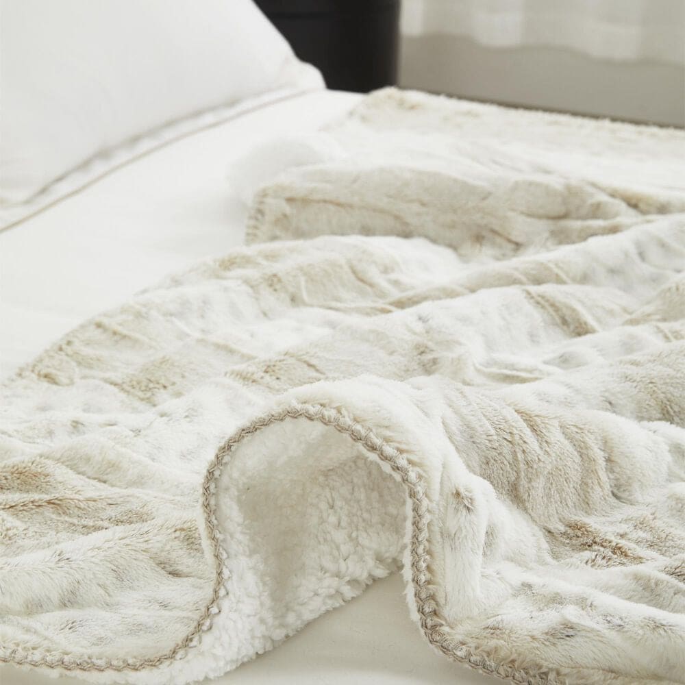 Duke Imports Leopard Stripe Plush Throw in Ivory and Cream, , large