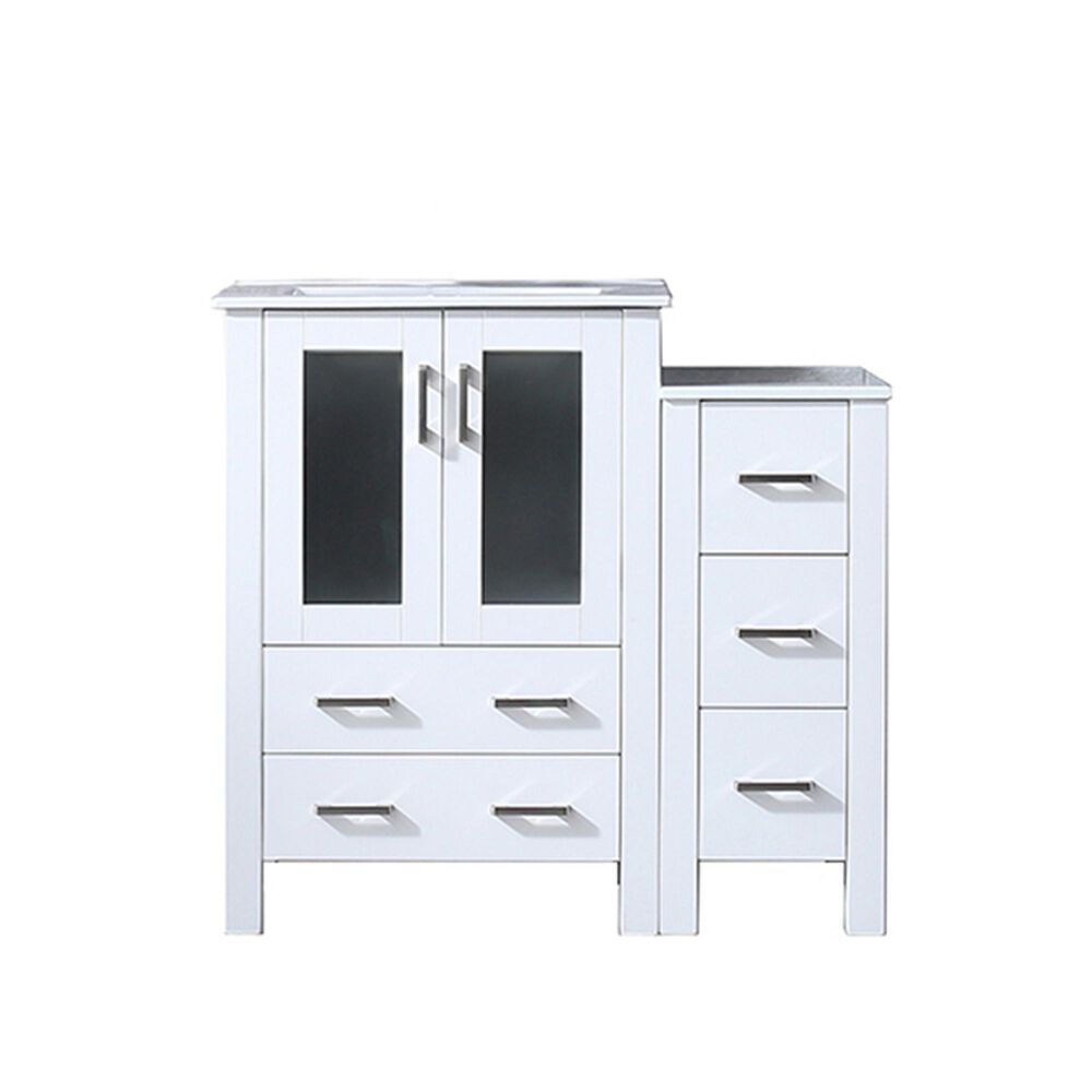 Lexora Home Volez 36" Single Bathroom Vanity in White with White Ceramic Top and Rectangular Sink, , large