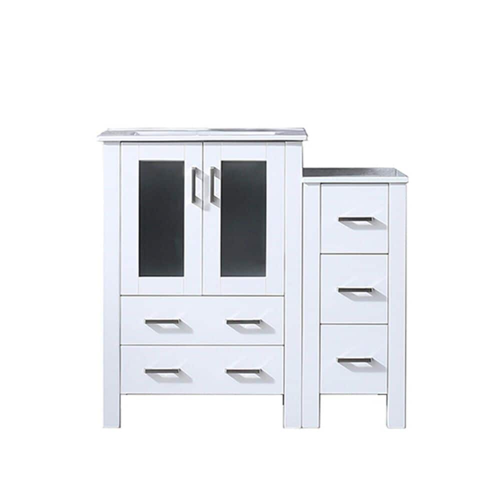 Lexora Home Volez 36" Single Bathroom Vanity in White with White Ceramic Top and Rectangular Sink, , large