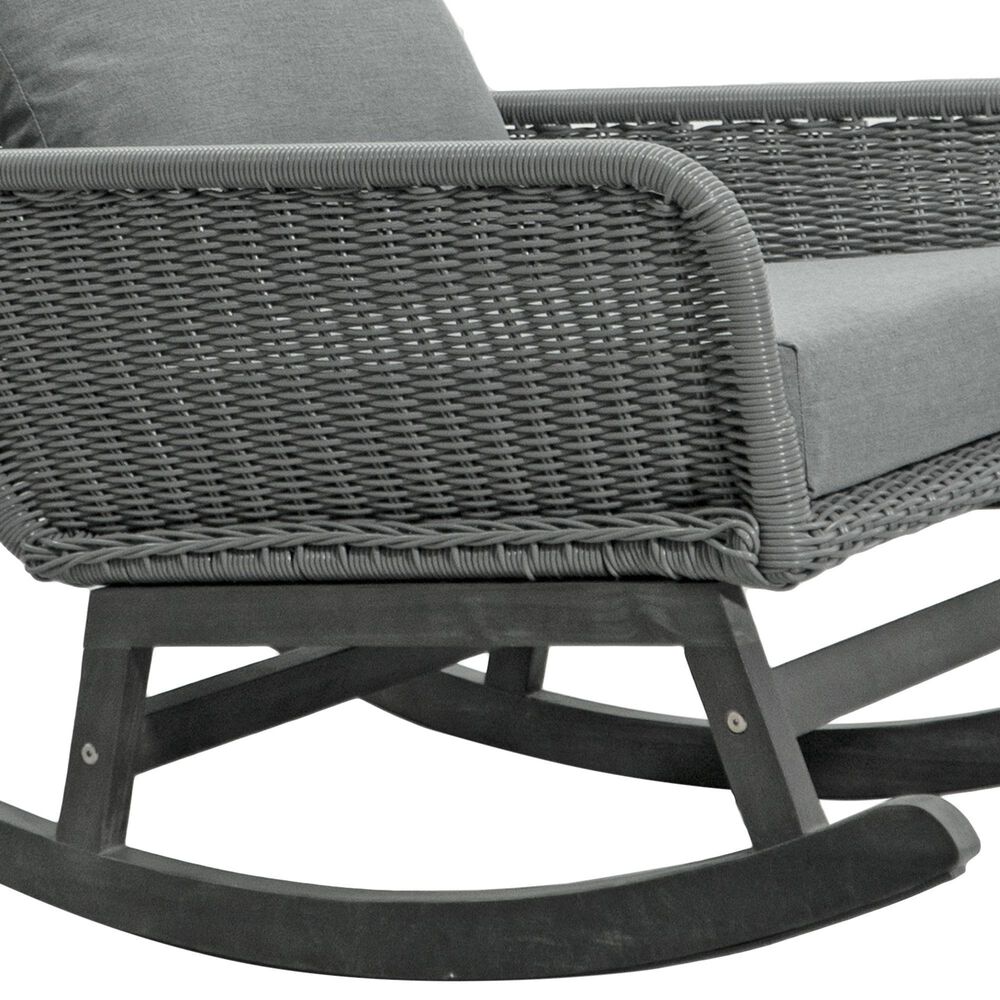 Hearth and Haven Minimalist Patio Rocking Chair with Cushions and Wood Frame in Gray, , large
