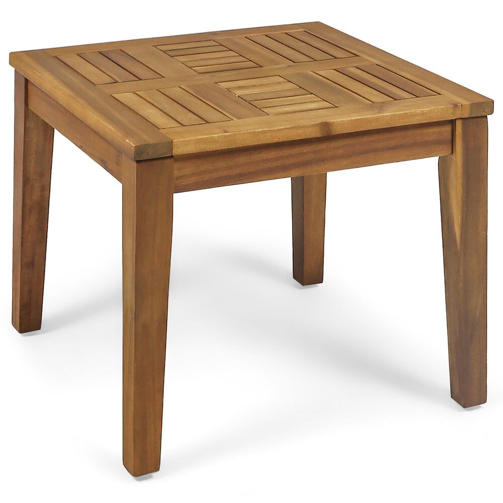 Hearth and Haven Hampton Outdoor Square Side Table with Slatted Top in Natural, , large