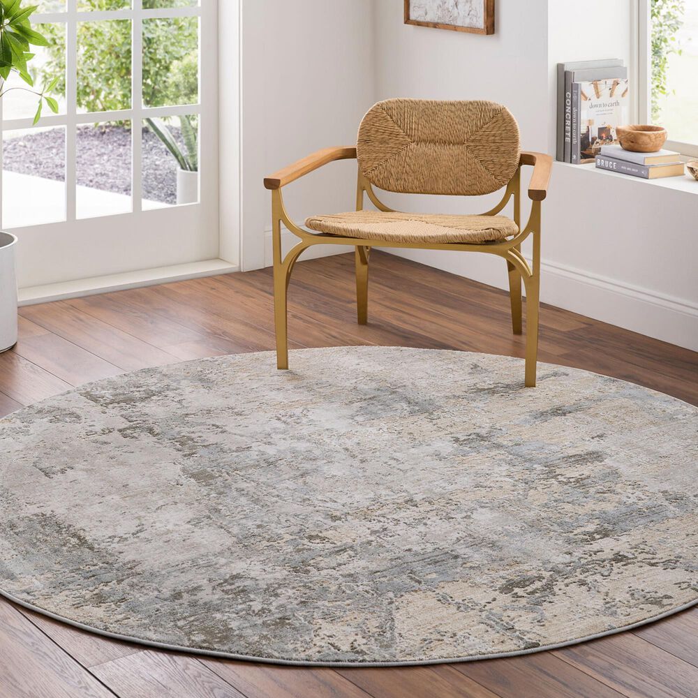 Surya Brunswick BWK-2308 5&#39;3&quot; Round Dusty Sage, Taupe, Light Gray, White, Pale Blue, Olive, Teal and Charcoal Area Rug, , large