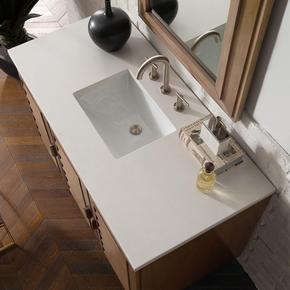 James Martin Vanities Portland 48" Single Bathroom Vanity in Whitewashed Walnut with 3 cm White Zeus Quartz Top and Rectangular Sink, , large