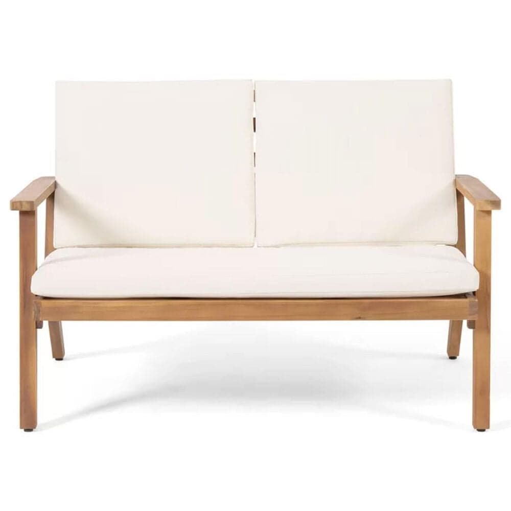 Hearth and Haven Temecula 4-Piece Outdoor Chat Set with Natural Rectangular Coffee Table in Cream, , large