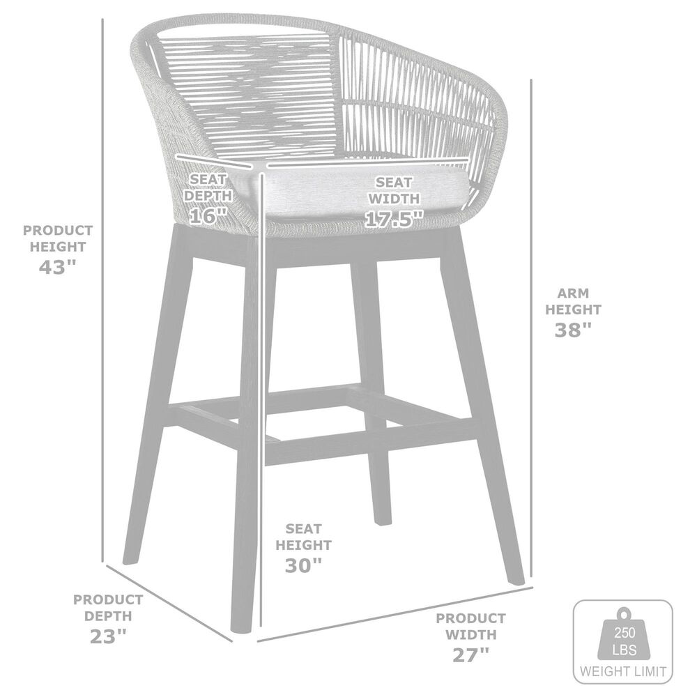 Armen Living Tutti Frutti Patio Bar Stool with Light Gray Cushion in Black, , large