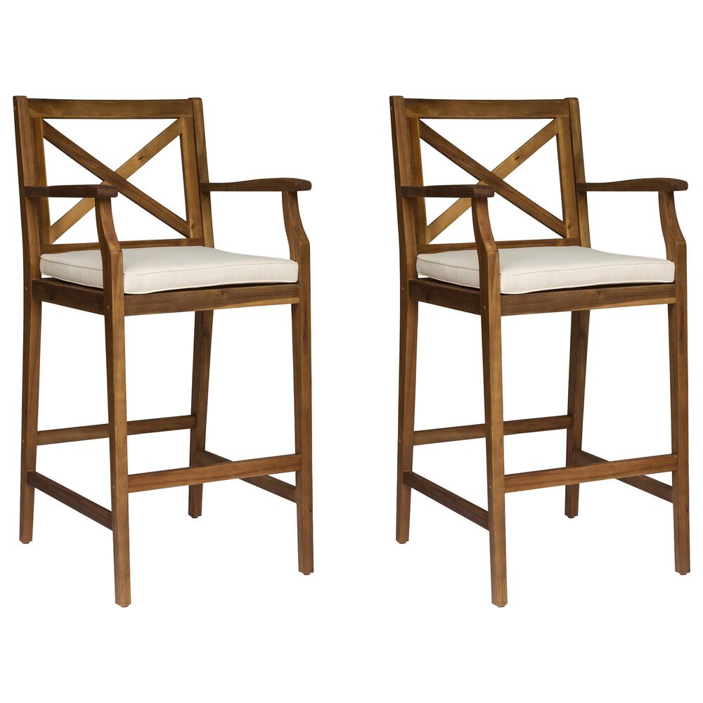 Hearth and Haven Perla Outdoor Bar Stool with Cushion in Brown &#40;Set of 2&#41;, , large