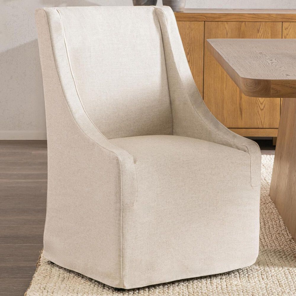 Classic Home Warwick Upholstered Rolling Dining Chair in Oatmeal, , large