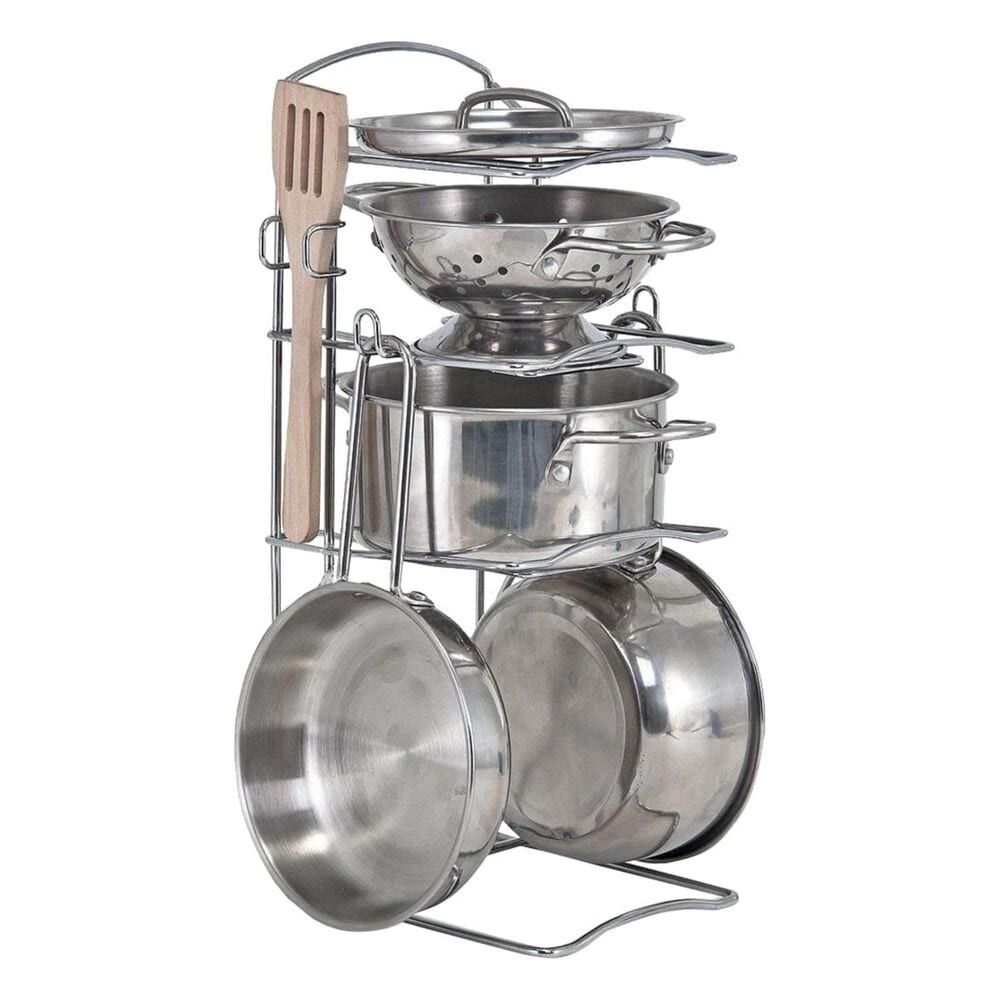 Melissa &amp; Doug Kids Pots and Pans Play Set in Stainless Steel, , large