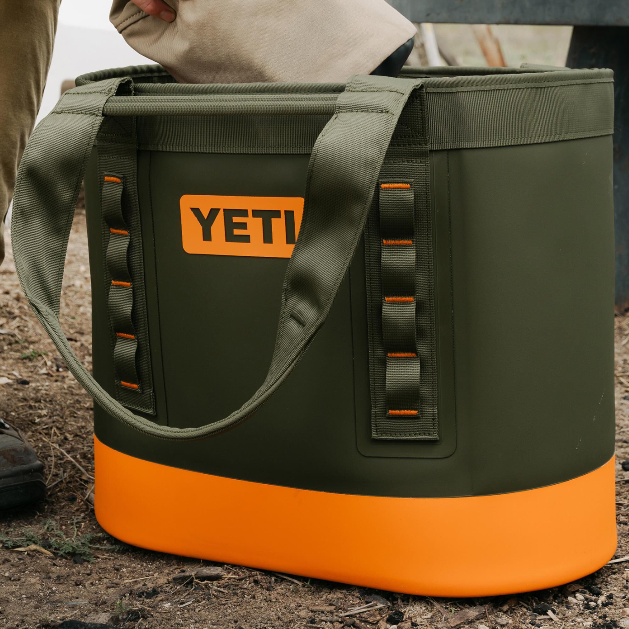 YETI Camino 35 Carryall Tote Bag in Olive and King Crab Orange