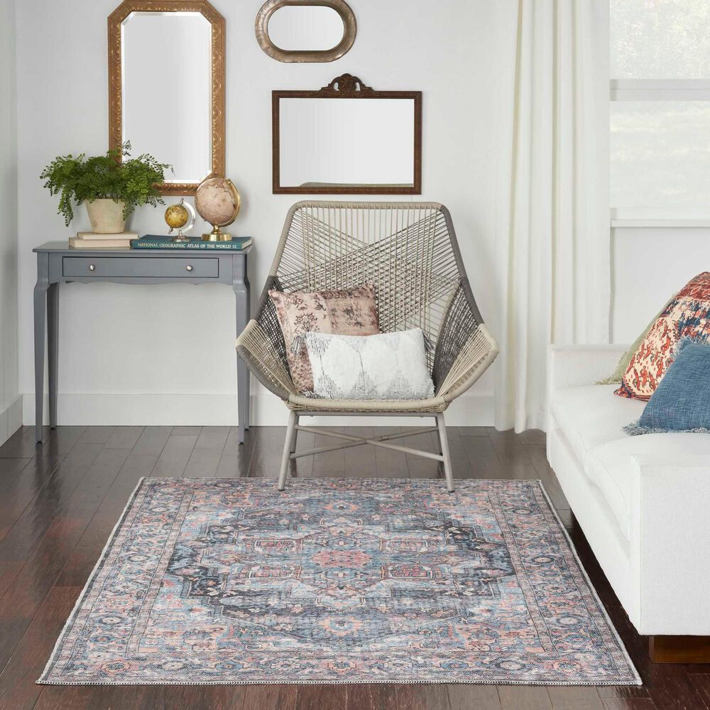 57 Grand by Nicole Curtis Series 1 5&#39;3&quot; x 7&#39;3&quot; Blue, Beige and Pink Area Rug, , large