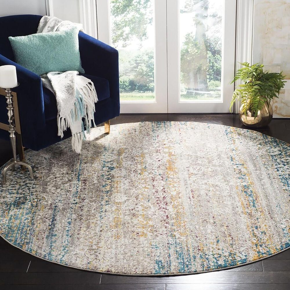 Safavieh Aria ARA156C 6&#39;6&quot; Round Cream and Blue Area Rug, , large