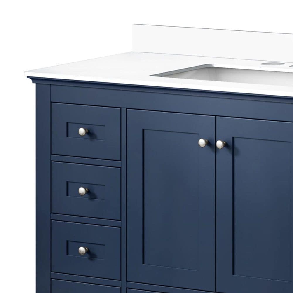 Lexora Home Dukes 48&quot; Single Bathroom Vanity in Dark Grey with 2 cm White Quartz Top, Rectangular Sink and 46&quot; Mirror, , large