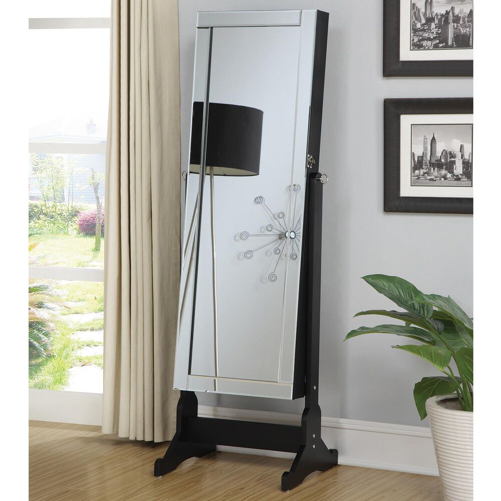 Pacific Landing Contemporary Jewelry Cheval Storage Mirror in Black, , large