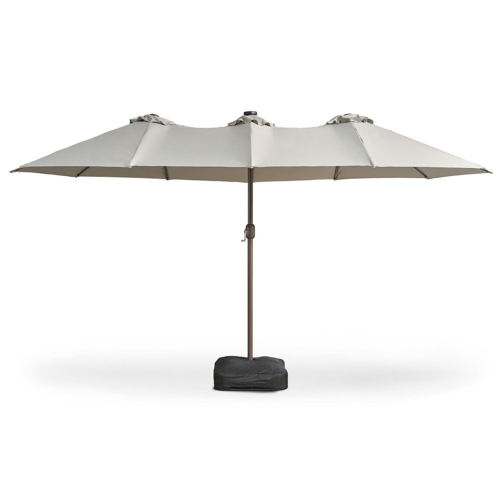 HOMLUX 15" Double-Sided Outdoor Market Umbrella with Sandbag Base and White LED Beads in Light Gray, , large