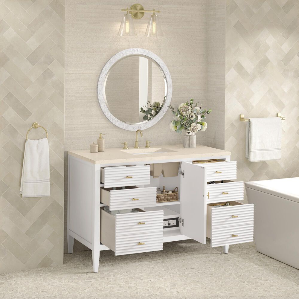 James Martin Vanities Myrrin 48&quot; Vanity in Bright White with 3 cm Eternal Marfil Quartz Top, , large