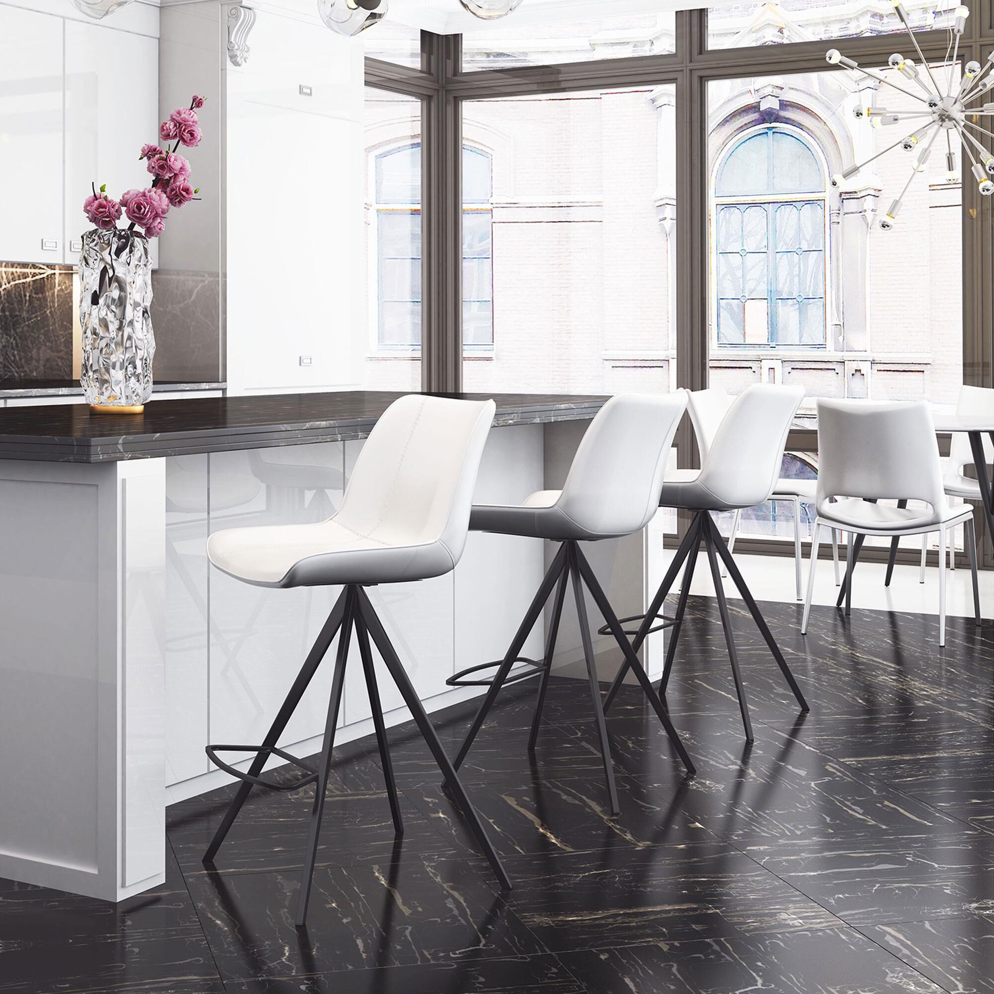 Zuo Modern Aki Counter Stool in White and Black Set of 2 NFM