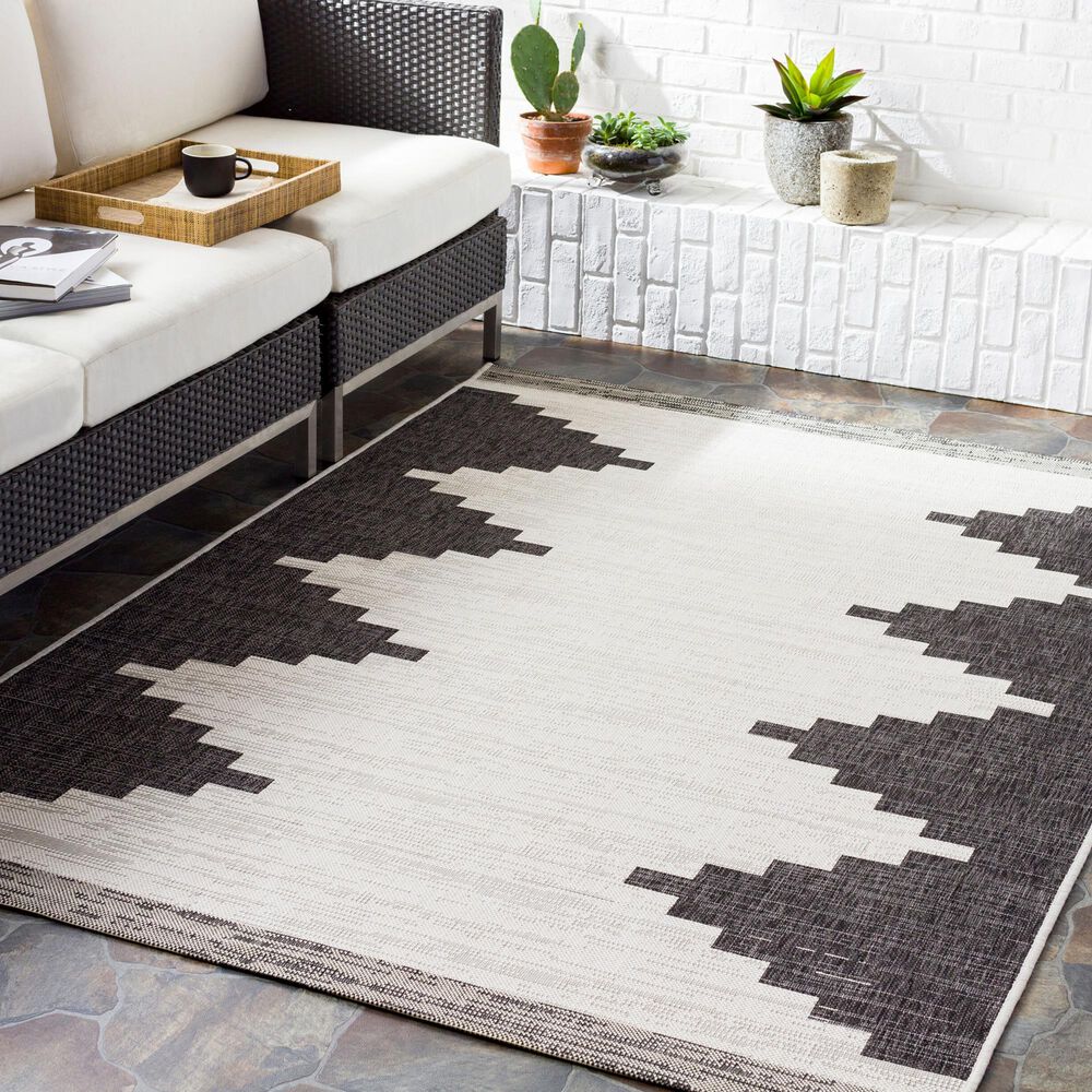 Surya Eagean EAG-2356 Black, Off-White and Charcoal 5&#39;3&quot; x 7&#39;7&quot; Indoor/Outdoor Area Rug, , large