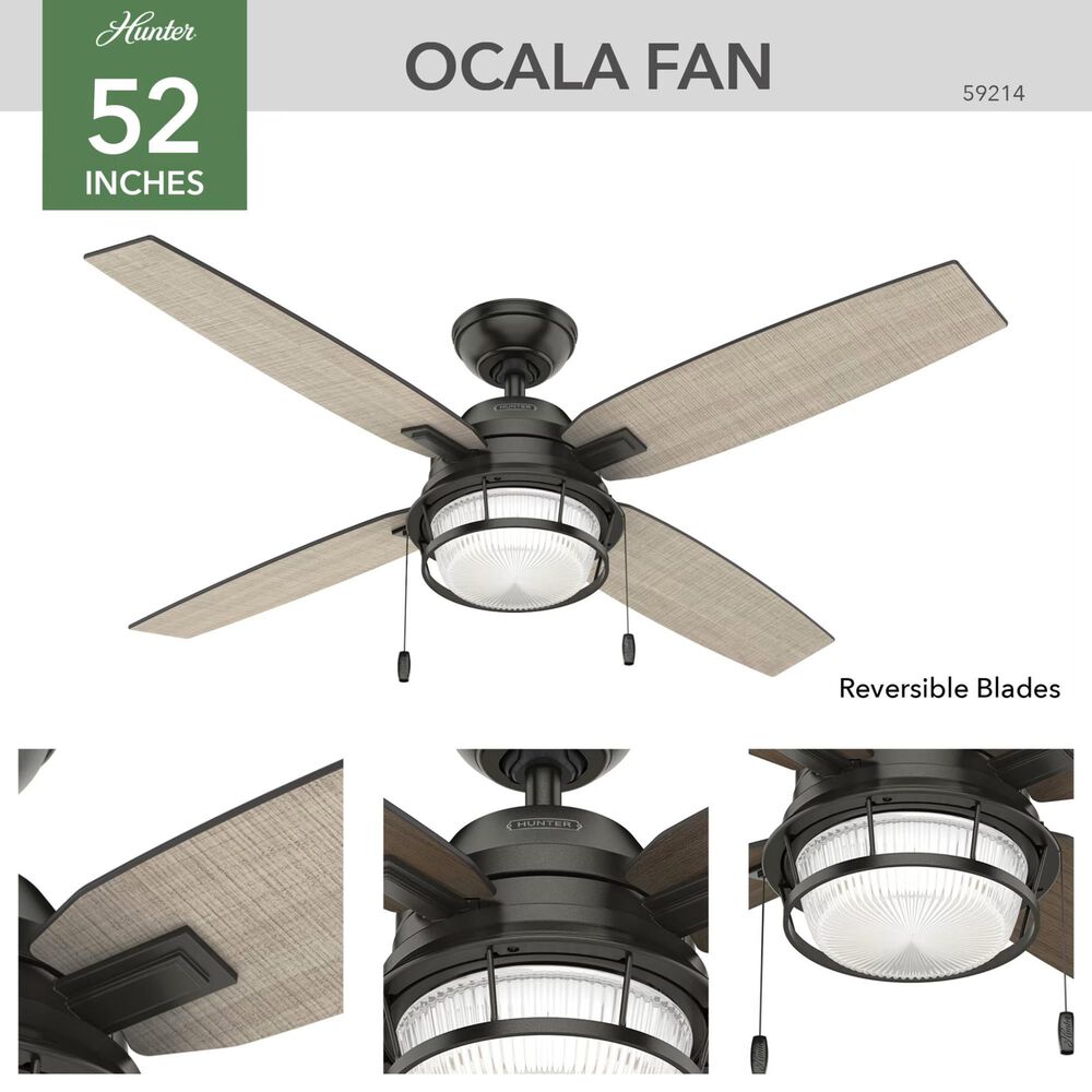 Hunter Ocala 52&quot; Outdoor Ceiling Fan with LED Lights in Noble Bronze, , large