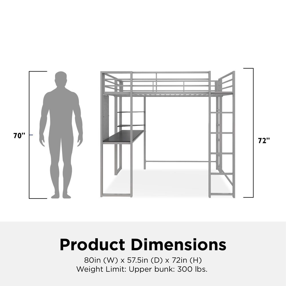 DHP Abode Full Metal Loft Bed with Desk in Silver, , large