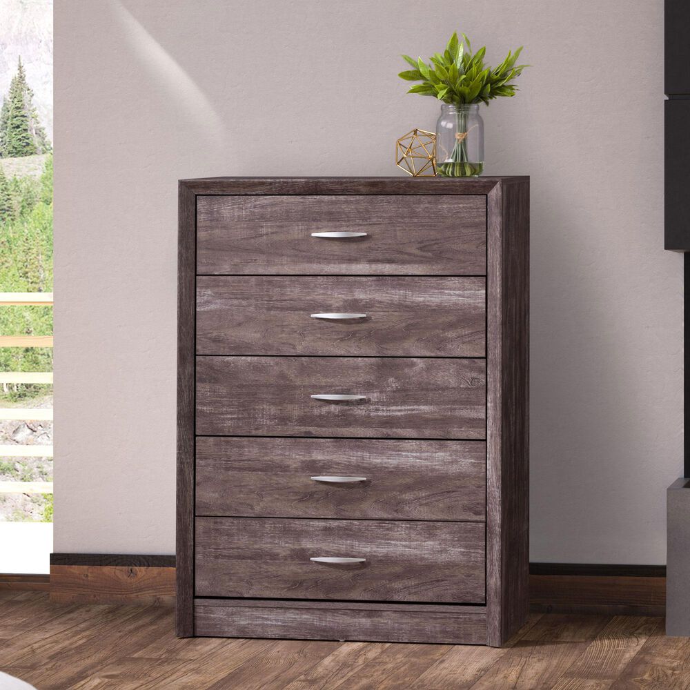CorLiving Newport 5 Drawer Tall Dresser in Grey Washed Oak, , large
