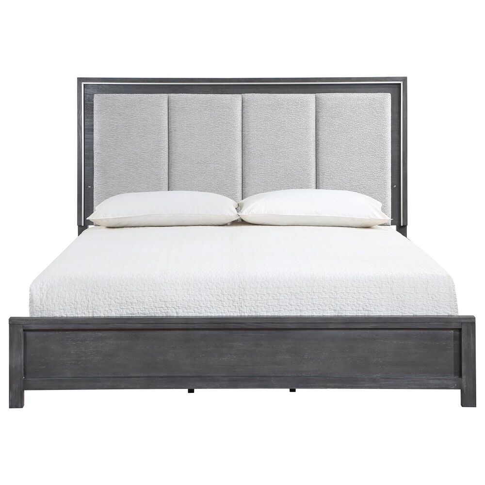 New Heritage Design Odessa King Upholstered Bed in Charcoal and Silver, , large