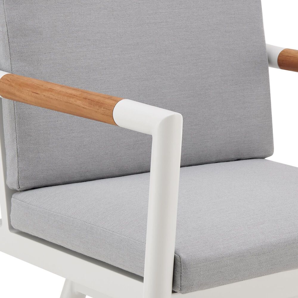 Armen Living Crown Patio Swivel Counter Height Bar Stool with Light Gray Cushion in White, , large