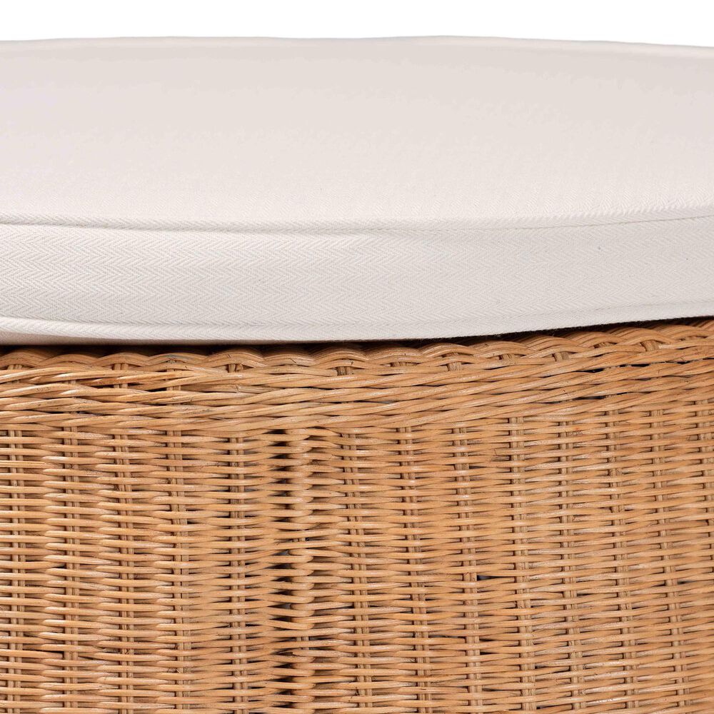 bali &amp; pari Palm 32" Round Ottoman with Light Honey Rattan in White, , large