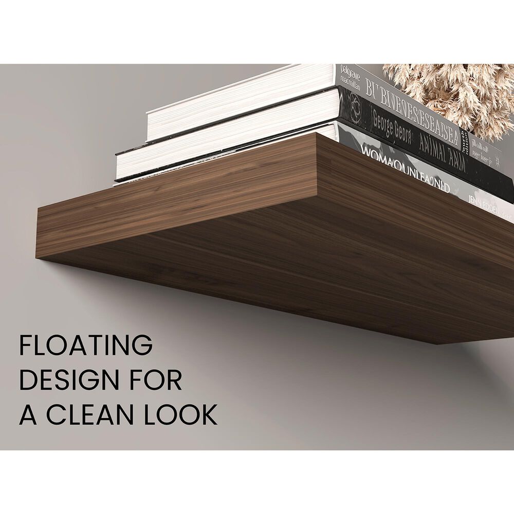 Hearth and Haven Ecco32" Floating Wall Shelf with Concealed Mounting in Dark Brown (Set of 2), , large