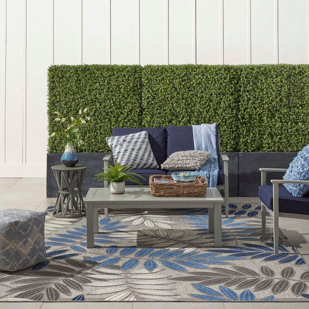 Nourison Aloha Floral 7&#39;10&quot; x 10&#39;6&quot; Grey and Blue Indoor/Outdoor Area Rug, , large