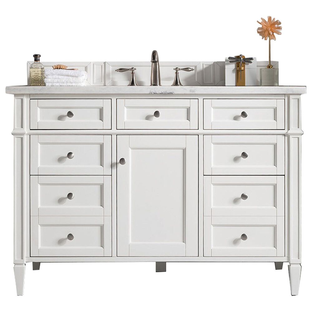 James Martin Vanities Brittany 48&quot; Single Bathroom Vanity in Bright White with 3 cm Arctic Fall Solid Surface Top and Rectangle Sink, , large