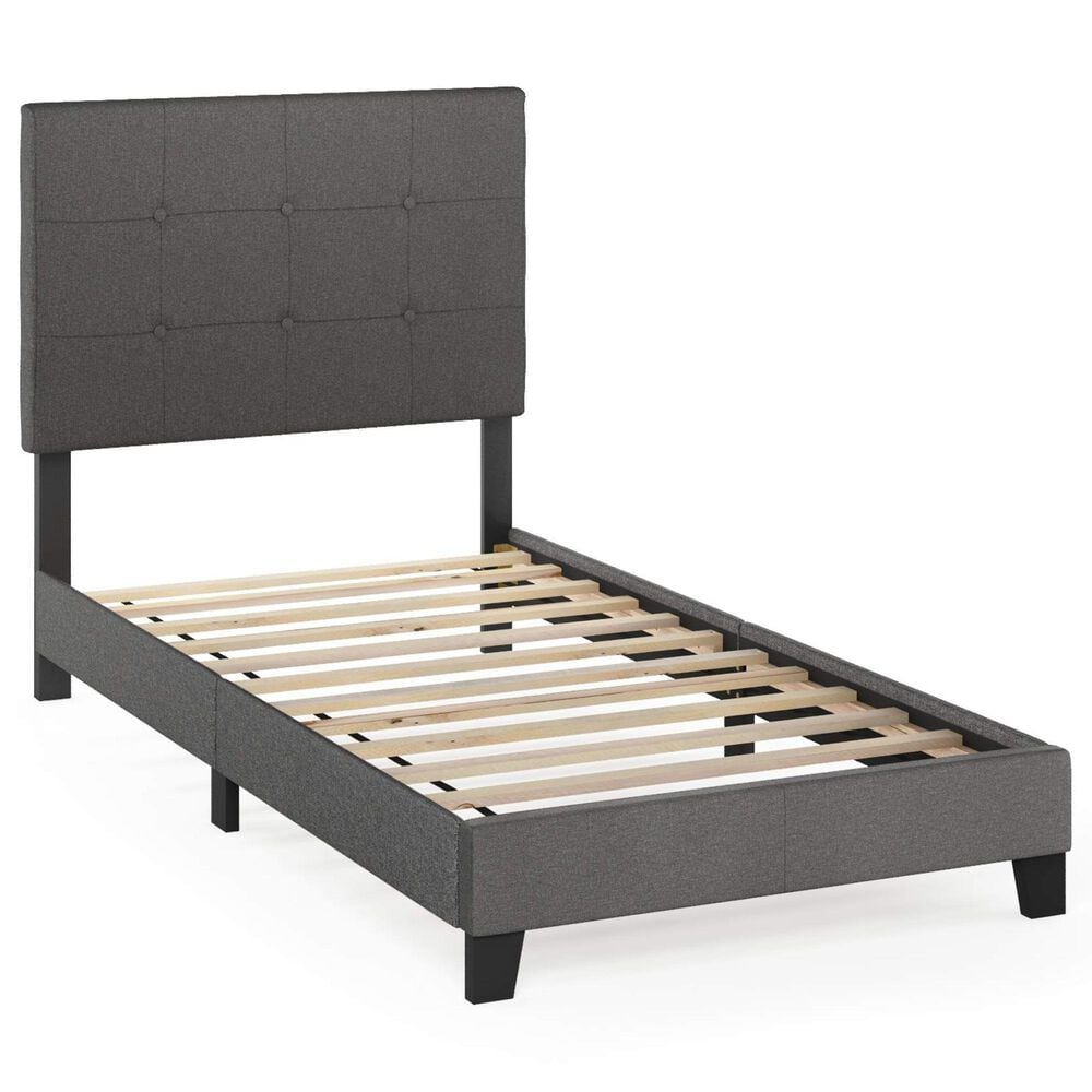 HOMLUX Laval Twin Upholstered Platform Bed Frame in Stone, , large