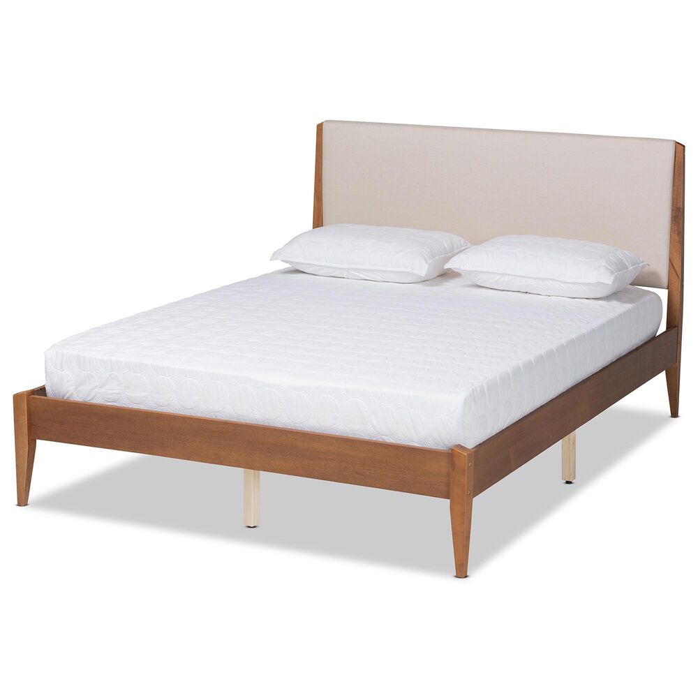 Baxton Studio Lenora King Platform Bed with Beige Upholstered in Walnut Brown, , large
