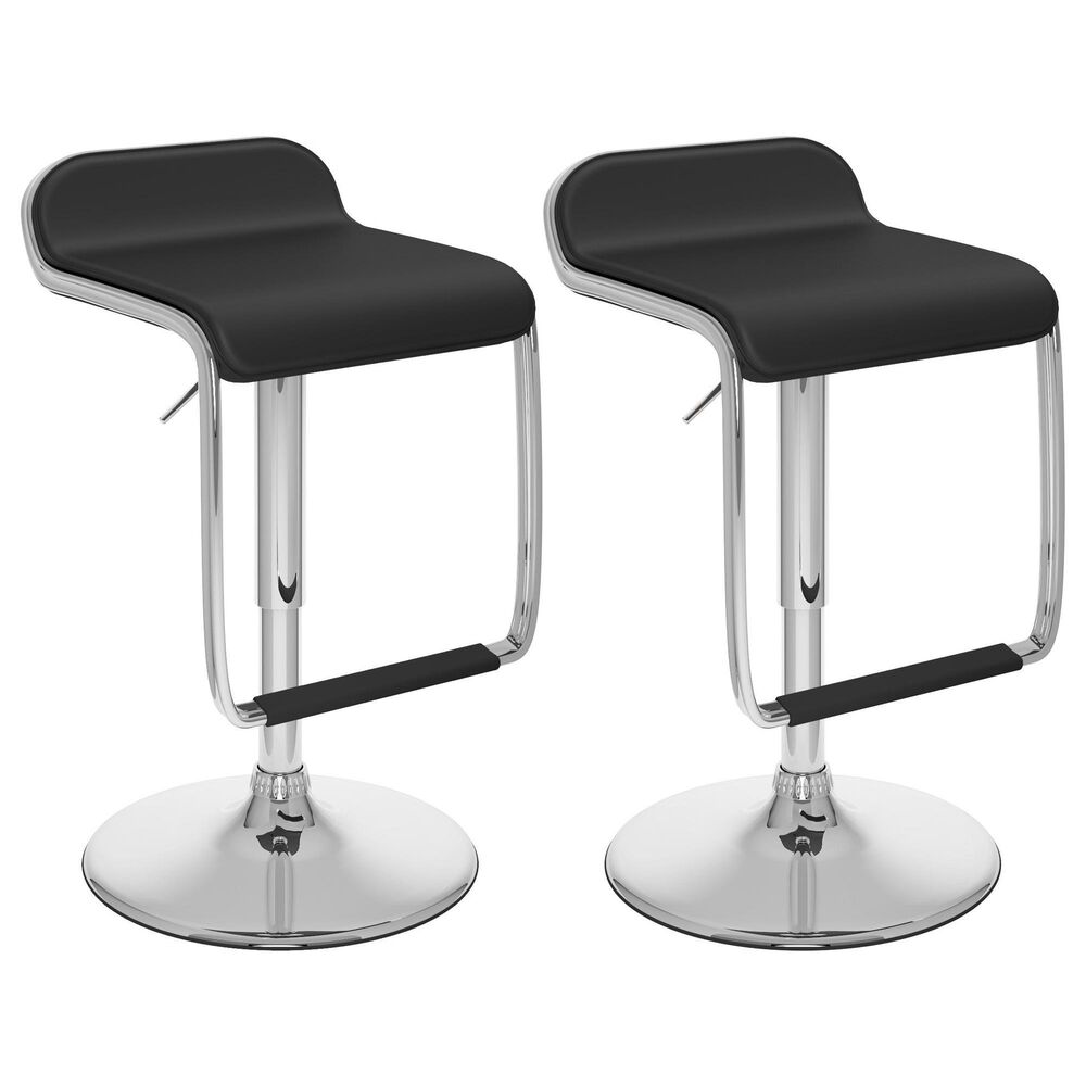 CorLiving Modern Adjustable Foot Rest Barstool with Black Cushion (Set of 2), , large