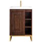 James Martin Vanities Alicante 24" Single Bathroom Vanity in Mid Century Acacia and Radiant Gold with 5 cm White Glossy Resin Top and Rectangular Sink, , large