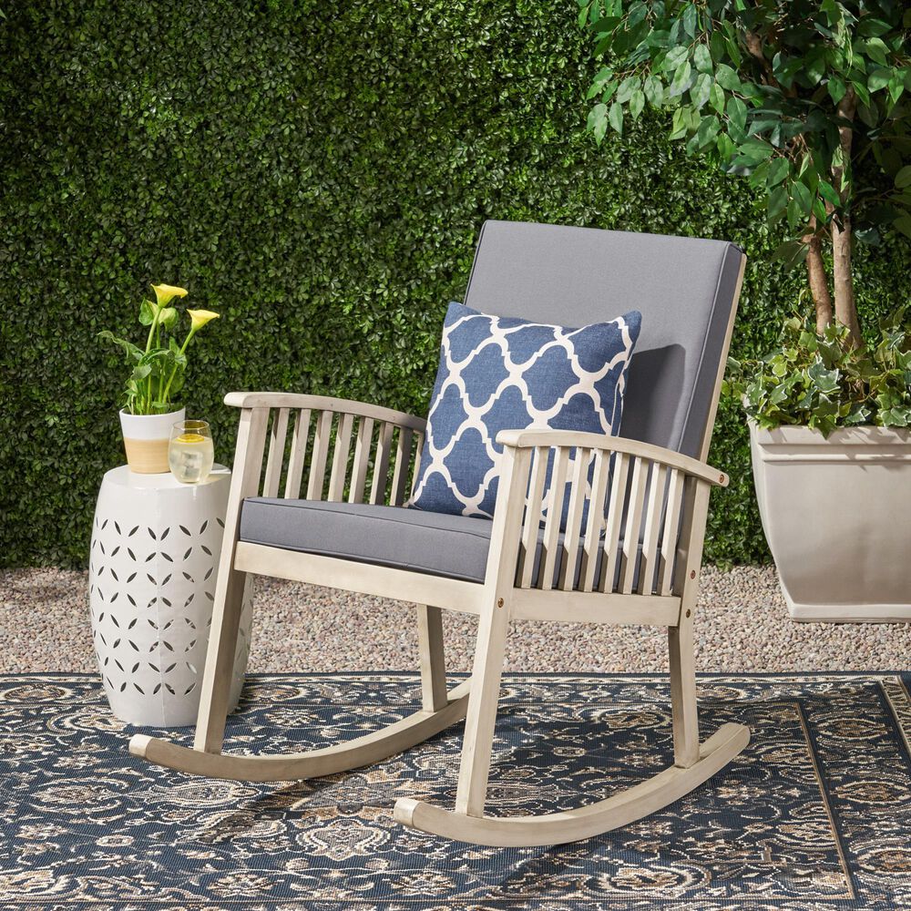 Hearth and Haven Casa Outdoor Rocking Chair with Cushion in Grey, , large