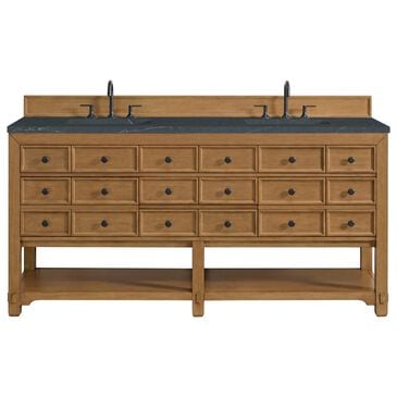 James Martin Vanities Malibu 72" Double Bathroom Vanity in Amber Birch with 3 cm Charcoal Soapstone Quartz Top and Rectangular Sinks, , large