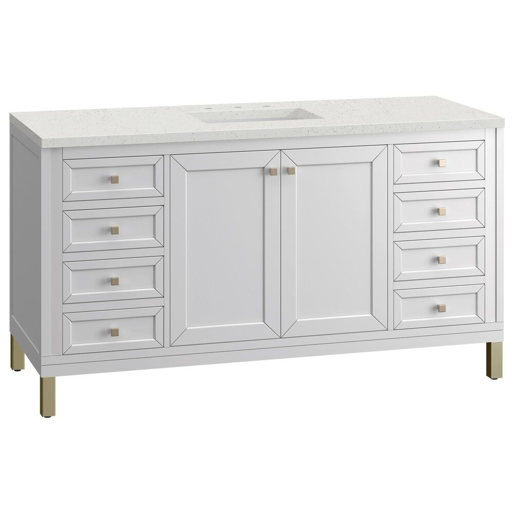 James Martin Vanities Chicago 60" Single Bathroom Vanity in Glossy White with 3 cm Lime Delight Quartz Top and Rectangular Sink, , large